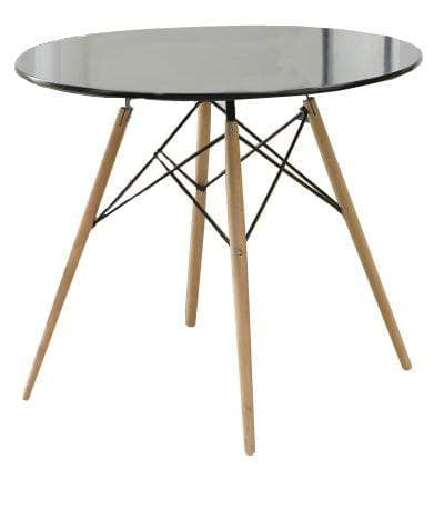 Dining Tables Round Dining Table With metal Legs and Glass Top Brown and black Benzara