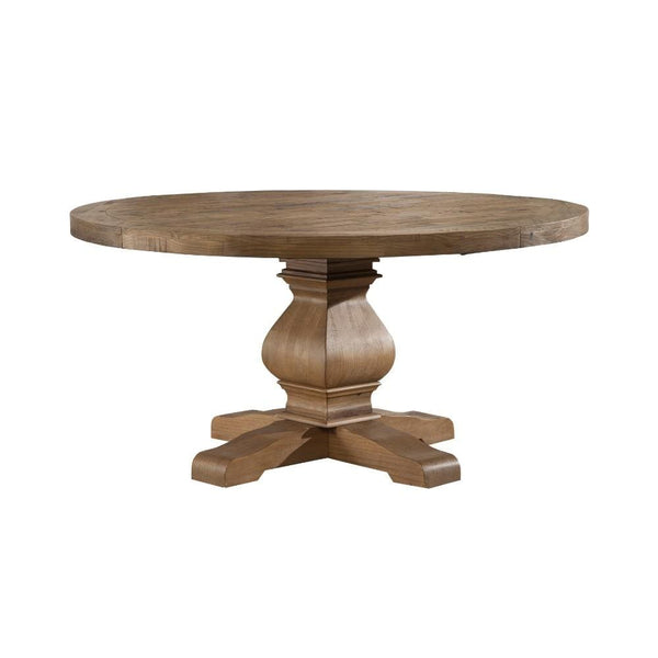 Dining Tables Round Solid Pine Dining Table With Aesthetic Base Brown Benzara