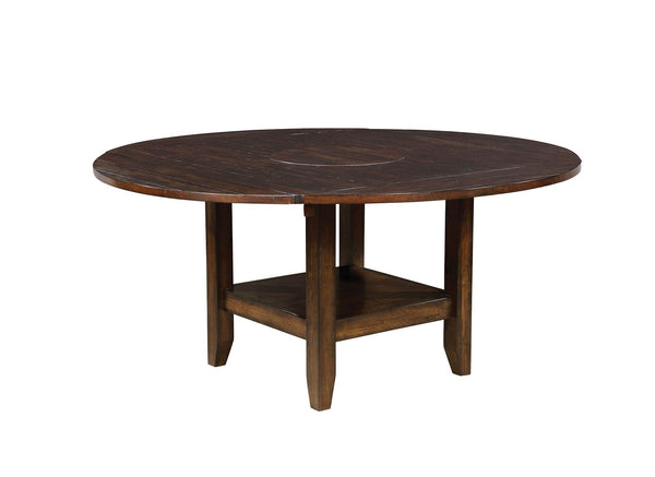 Dining Tables Solid Wood Round Dining Table with Open Shelf Base, Cherry Brown Benzara