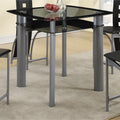 Dining Tables Square Glass Top Counter Height Dining Table With Metal Legs Black and Silver Benzara