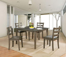 Transitional Style Solid Wood and Faux Leather Dining Table Set with Sturdy Legs, Pack of Five, Gray