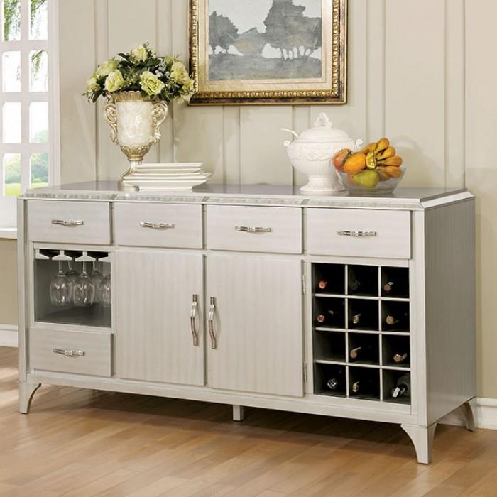 Diocles Contemporary Style Server With Tapered Legs, Silver-Accent Chests and Cabinets-Silver-Metal-JadeMoghul Inc.