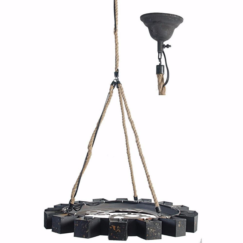 Distinctively Designed Tyre-Like Chandelier-Chandeliers-Black-metal plastic rope-JadeMoghul Inc.