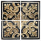 Distressed Fresco Panels With Traditional Motif In Wood, Black & Gold, Set of 4-Wall Decor-Black & Gold-Wood-JadeMoghul Inc.