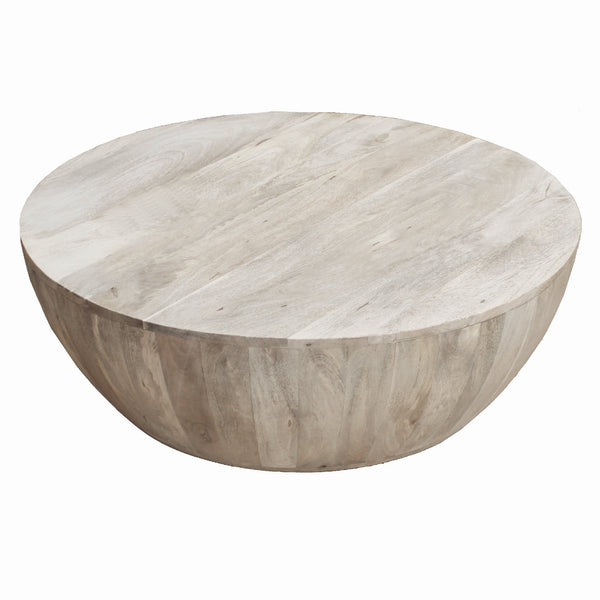 Distressed Mango Wood Coffee Table in Round Shape, Washed Light Brown-Coffee Tables-Light Brown-Mango Wood-Matte-JadeMoghul Inc.