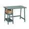 Distressed Wooden Desk with Two Display Shelves and Trestle Base, Small, Teal Blue-Desks-Blue-Wood-JadeMoghul Inc.
