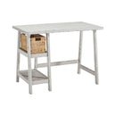 Distressed Wooden Desk with Two Display Shelves and Trestle Base, Small, White-Desks-White-Wood-JadeMoghul Inc.