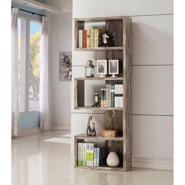 Distressed Wooden Open Bookcase, Brown-Book Cases-Brown-Wood-JadeMoghul Inc.