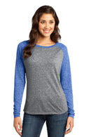 District - Juniors Microburn Long Sleeve Raglan Tee. DT262-T-shirts-Deep Royal/ Heathered Nickel-4XL-JadeMoghul Inc.