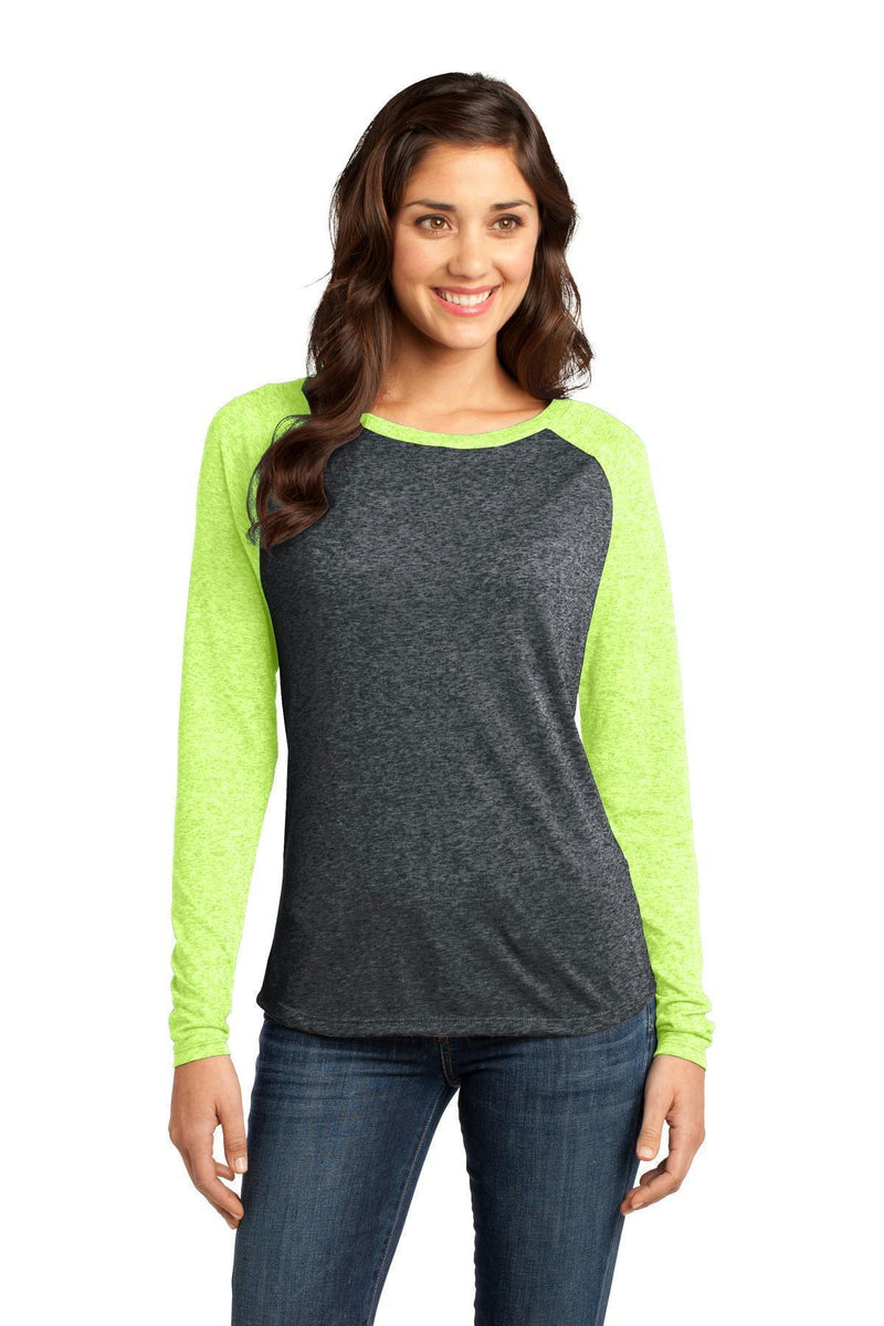 District - Juniors Microburn Long Sleeve Raglan Tee. DT262-T-shirts-Neon Lime/ Black-4XL-JadeMoghul Inc.