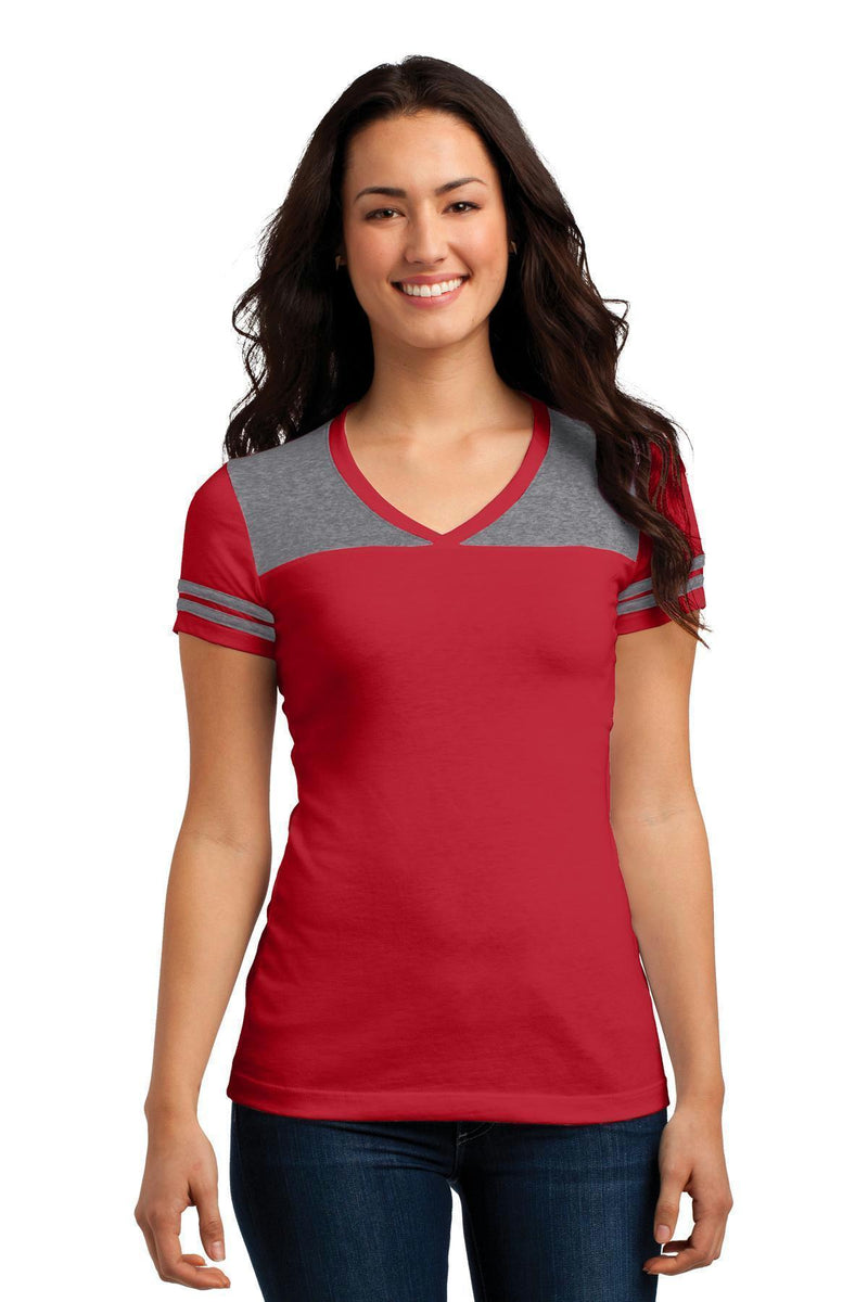 District Juniors Varsity V-Neck Tee. DT264-T-shirts-New Red/ Heathered Nickel-4XL-JadeMoghul Inc.