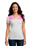 District Juniors Varsity V-Neck Tee. DT264-T-shirts-White/ Bright Pink-4XL-JadeMoghul Inc.