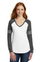District Made Ladies Game Long Sleeve V-Neck Tee. DM477-T-shirts-White/ Heathered Charcoal/ Silver-4XL-JadeMoghul Inc.