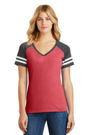 District Made Ladies Game V-Neck Tee. DM476-T-shirts-Heathered Red/ Heathered Charcoal-4XL-JadeMoghul Inc.