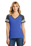 District Made Ladies Game V-Neck Tee. DM476-T-shirts-Heathered True Royal/ Heathered Charcoal-4XL-JadeMoghul Inc.