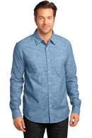 District Made - Men's Long Sleeve Washed Woven Shirt. DM3800-Woven Shirts-Light Blue-3XL-JadeMoghul Inc.