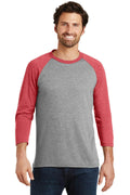 District Made Men's Perfect Tri 3/4-Sleeve Raglan. DM136-T-shirts-Red Frost/ Grey Frost-4XL-JadeMoghul Inc.