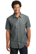 District Made Men's Short Sleeve Washed Woven Shirt. DM3810-Woven Shirts-Grey-4XL-JadeMoghul Inc.