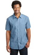 District Made Men's Short Sleeve Washed Woven Shirt. DM3810-Woven Shirts-Light Blue-4XL-JadeMoghul Inc.