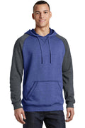 District Young Men's Lightweight Fleece Raglan Hoodie. DT196-Sweatshirts/Fleece-Heathered Deep Royal/ Heathered Charcoal-4XL-JadeMoghul Inc.