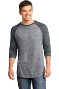 District - Young Mens Microburn 3/4-Sleeve Raglan Tee. DT162-T-shirts-Black/ Heathered Nickel-4XL-JadeMoghul Inc.