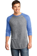 District - Young Mens Microburn 3/4-Sleeve Raglan Tee. DT162-T-shirts-Deep Royal/ Heathered Nickel-4XL-JadeMoghul Inc.