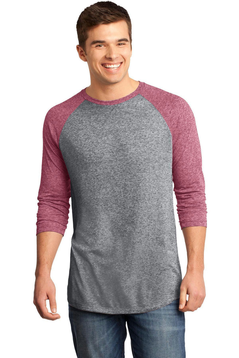 District - Young Mens Microburn 3/4-Sleeve Raglan Tee. DT162-T-shirts-Sangria/ Heathered Nickel-3XL-JadeMoghul Inc.