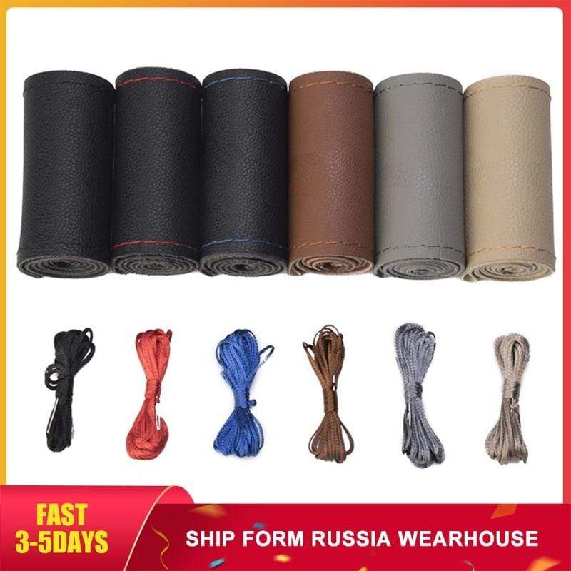 DIY Car Leather Steering Wheel Covers Braid on the Steering-wheel Auto Cover With Needle and Thread Interior Accessories Kits AExp