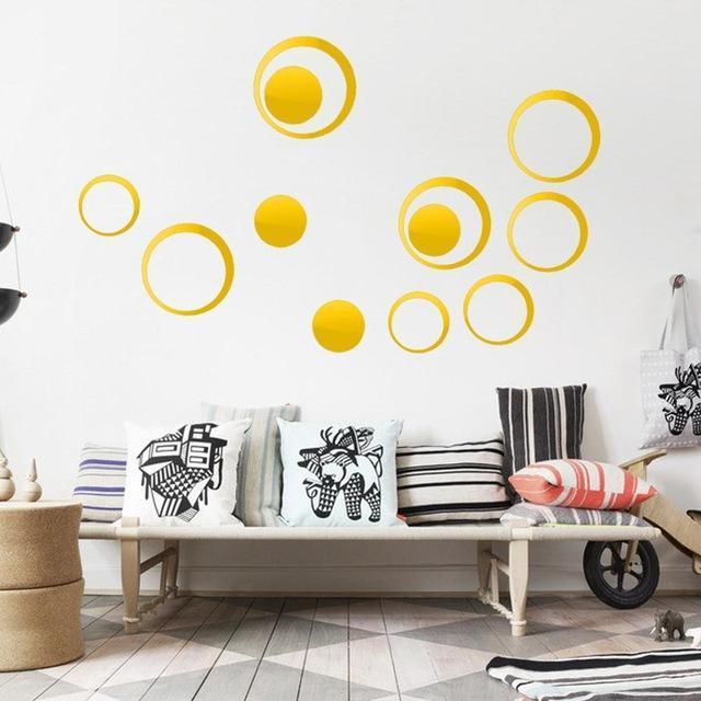 DIY Circles Wall Mirror Stickers Vinyl Art Mural Wall Sticker Room Decoration Sofa TV Background Home Wall Decor Dropshipping-5 Pcs Gold Circle-JadeMoghul Inc.