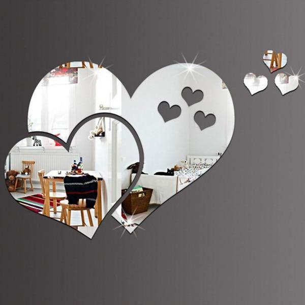DIY Circles Wall Mirror Stickers Vinyl Art Mural Wall Sticker Room Decoration Sofa TV Background Home Wall Decor Dropshipping-Silver Heart-JadeMoghul Inc.