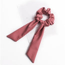 DIY Solid/Floral Print Bow Satin Long Ribbon Ponytail Scarf Hair Tie Scrunchies Women Girls Elastic Hair Bands Hair Accessories AExp