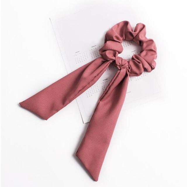 DIY Solid/Floral Print Bow Satin Long Ribbon Ponytail Scarf Hair Tie Scrunchies Women Girls Elastic Hair Bands Hair Accessories AExp