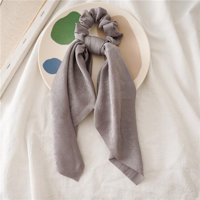 DIY Solid/Floral Print Bow Satin Long Ribbon Ponytail Scarf Hair Tie Scrunchies Women Girls Elastic Hair Bands Hair Accessories AExp