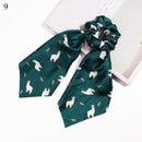 DIY Solid/Floral Print Bow Satin Long Ribbon Ponytail Scarf Hair Tie Scrunchies Women Girls Elastic Hair Bands Hair Accessories AExp