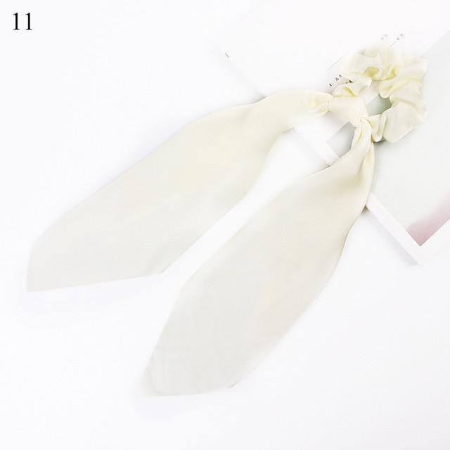 DIY Solid/Floral Print Bow Satin Long Ribbon Ponytail Scarf Hair Tie Scrunchies Women Girls Elastic Hair Bands Hair Accessories AExp
