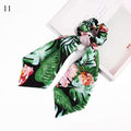 DIY Solid/Floral Print Bow Satin Long Ribbon Ponytail Scarf Hair Tie Scrunchies Women Girls Elastic Hair Bands Hair Accessories AExp