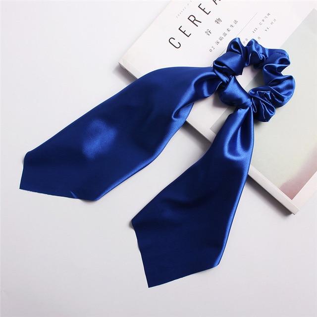 DIY Solid/Floral Print Bow Satin Long Ribbon Ponytail Scarf Hair Tie Scrunchies Women Girls Elastic Hair Bands Hair Accessories AExp