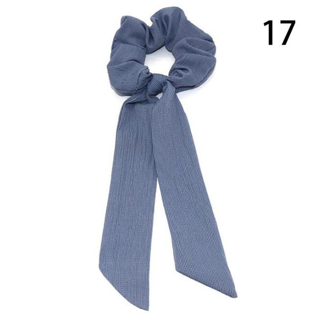DIY Solid/Floral Print Bow Satin Long Ribbon Ponytail Scarf Hair Tie Scrunchies Women Girls Elastic Hair Bands Hair Accessories AExp