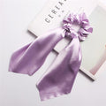 DIY Solid/Floral Print Bow Satin Long Ribbon Ponytail Scarf Hair Tie Scrunchies Women Girls Elastic Hair Bands Hair Accessories AExp