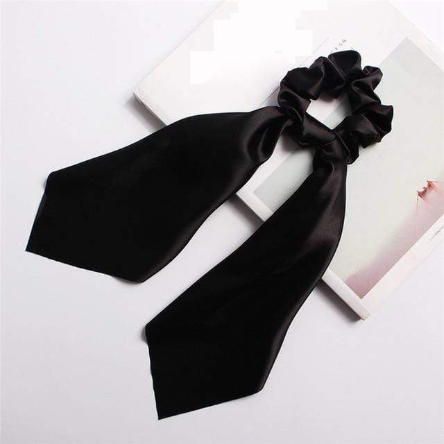 DIY Solid/Floral Print Bow Satin Long Ribbon Ponytail Scarf Hair Tie Scrunchies Women Girls Elastic Hair Bands Hair Accessories AExp