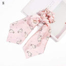 DIY Solid/Floral Print Bow Satin Long Ribbon Ponytail Scarf Hair Tie Scrunchies Women Girls Elastic Hair Bands Hair Accessories JadeMoghul Inc. 
