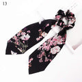 DIY Solid/Floral Print Bow Satin Long Ribbon Ponytail Scarf Hair Tie Scrunchies Women Girls Elastic Hair Bands Hair Accessories JadeMoghul Inc. 