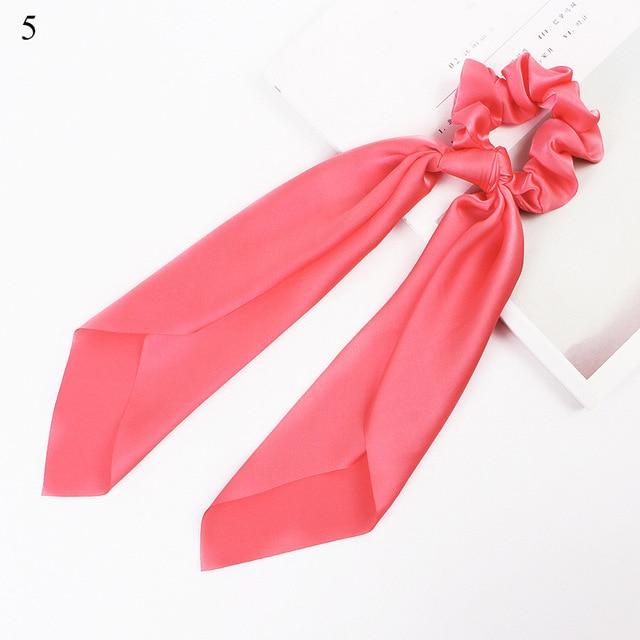 DIY Solid/Floral Print Bow Satin Long Ribbon Ponytail Scarf Hair Tie Scrunchies Women Girls Elastic Hair Bands Hair Accessories JadeMoghul Inc. 