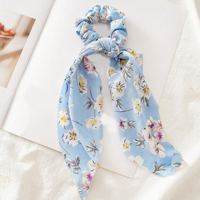 DIY Solid/Floral Print Bow Satin Long Ribbon Ponytail Scarf Hair Tie Scrunchies Women Girls Elastic Hair Bands Hair Accessories JadeMoghul Inc. 