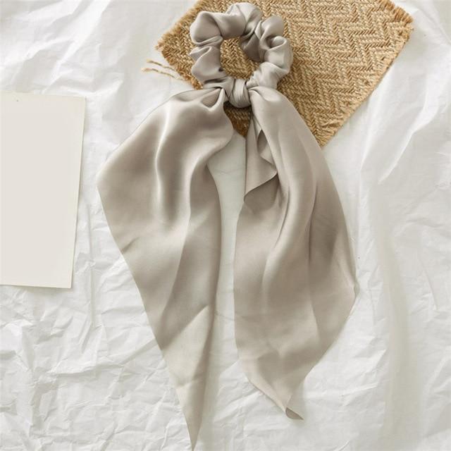 DIY Solid/Floral Print Bow Satin Long Ribbon Ponytail Scarf Hair Tie Scrunchies Women Girls Elastic Hair Bands Hair Accessories JadeMoghul Inc. 