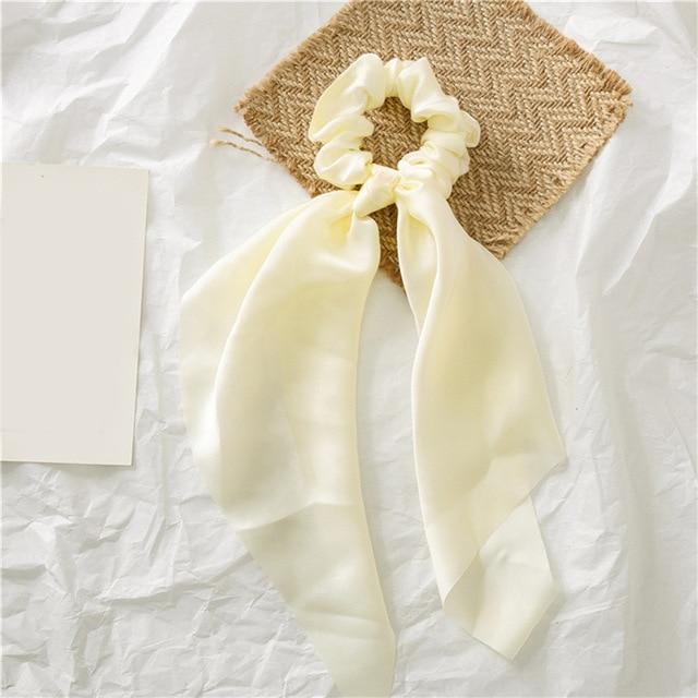 DIY Solid/Floral Print Bow Satin Long Ribbon Ponytail Scarf Hair Tie Scrunchies Women Girls Elastic Hair Bands Hair Accessories JadeMoghul Inc. 