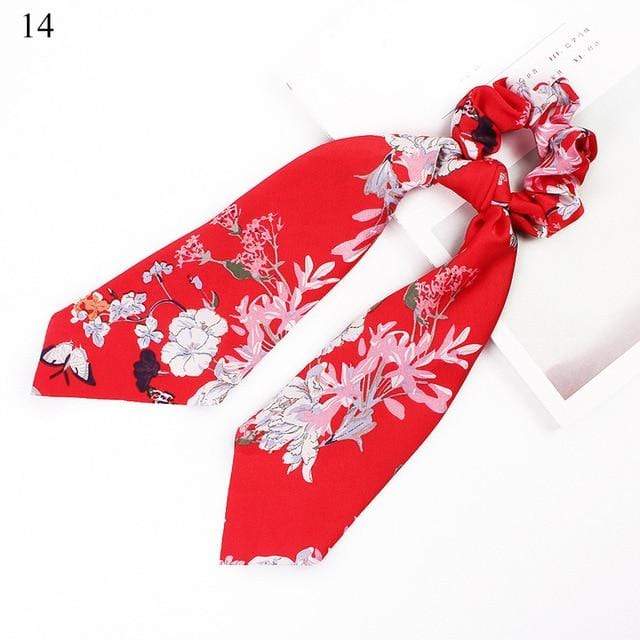 DIY Solid/Floral Print Bow Satin Long Ribbon Ponytail Scarf Hair Tie Scrunchies Women Girls Elastic Hair Bands Hair Accessories JadeMoghul Inc. 