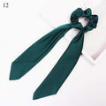 DIY Solid/Floral Print Bow Satin Long Ribbon Ponytail Scarf Hair Tie Scrunchies Women Girls Elastic Hair Bands Hair Accessories JadeMoghul Inc. 