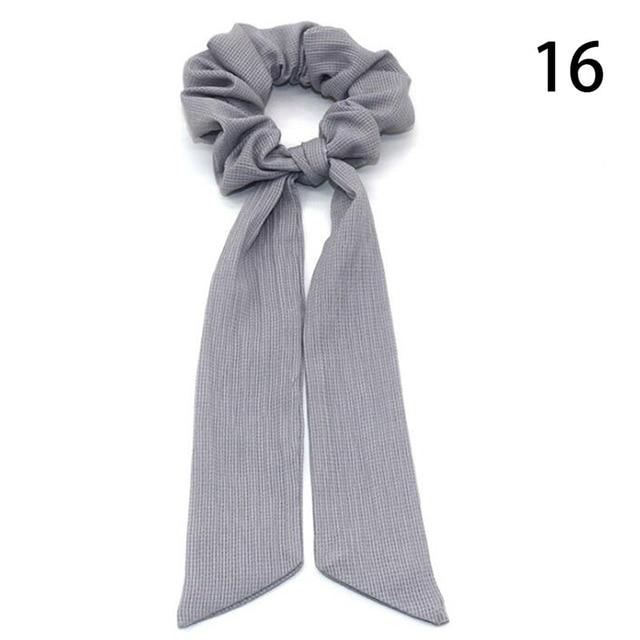 DIY Solid/Floral Print Bow Satin Long Ribbon Ponytail Scarf Hair Tie Scrunchies Women Girls Elastic Hair Bands Hair Accessories JadeMoghul Inc. 