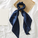 DIY Solid/Floral Print Bow Satin Long Ribbon Ponytail Scarf Hair Tie Scrunchies Women Girls Elastic Hair Bands Hair Accessories JadeMoghul Inc. 